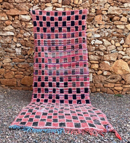 Marokkanische Handarbeit Berber Vintage Teppich 3'1x8'8 Tribal Schwarz Rosa Wolle Carpet - Bild 2 von 9