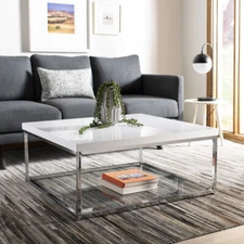 SAFAVIEH Malone Chrome High Gloss Coffee Table | White / Chrome |