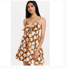 ALICE + OLIVIA MELVINA CUTOUT FLORAL PRINT LINEN BLEND MINI DRESS  sz 2