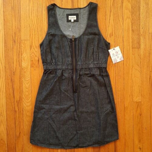 Derek Heart Gray Black Denim Zipper Sleeveless Mini Dress Size Large NWT