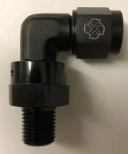 X850F -6AN Female Flare 90 Degree 1/4 NPT SWIVEL Fitting Male Union BLACK
