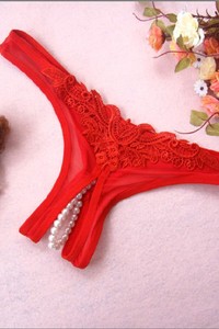 LadyHot-Sexy-Red-Pearl-Bottom-G-string-Shorts-Panty-Lingerie-underwear-skimpy