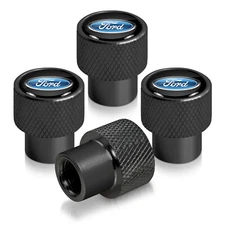 Ford Logo in Black on Black Aluminum Tire Valve Stem Caps