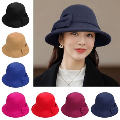 Cloche Hats Women Vintage Retro Hat Wool Felt Bucket Cap Autumn Winter Warm  Hat