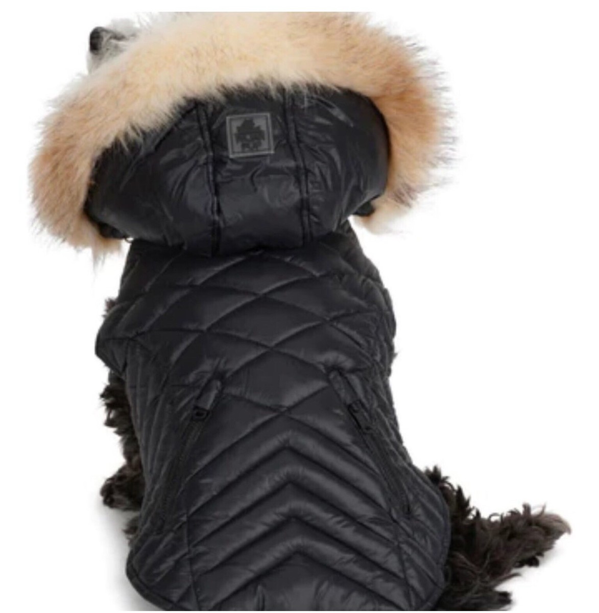 Pajar Pup Zola Quilted Dog Jacket w/ Faux Fur Hood In Black Sz