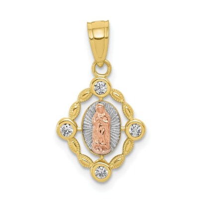 Echter 10kt kleiner bicolor mit weißem Rhodium Unsere Liebe Frau von Guadalupe Anhänger