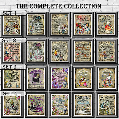 Intheframe Alice In Wonderland Quote Print Set - 5 Unframed 8x10 Vintage Dictionary Page Art Prints