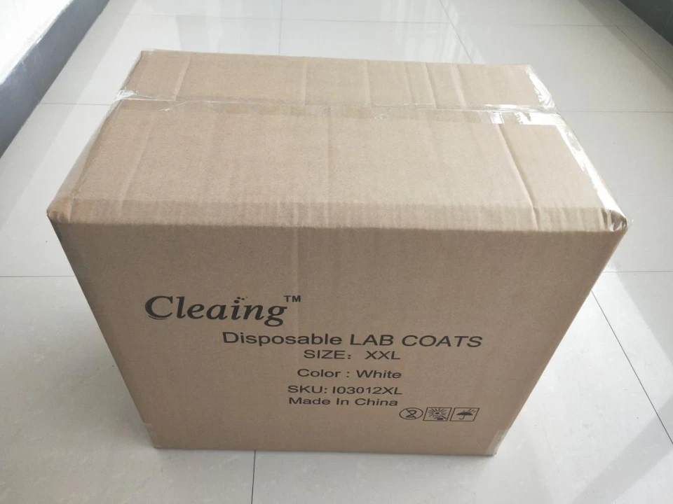 Case of 50 Disposable Lab Coats 2 Pockets w/ Knitted Cuffs Collar (S-2XL) - Image 4 of 4