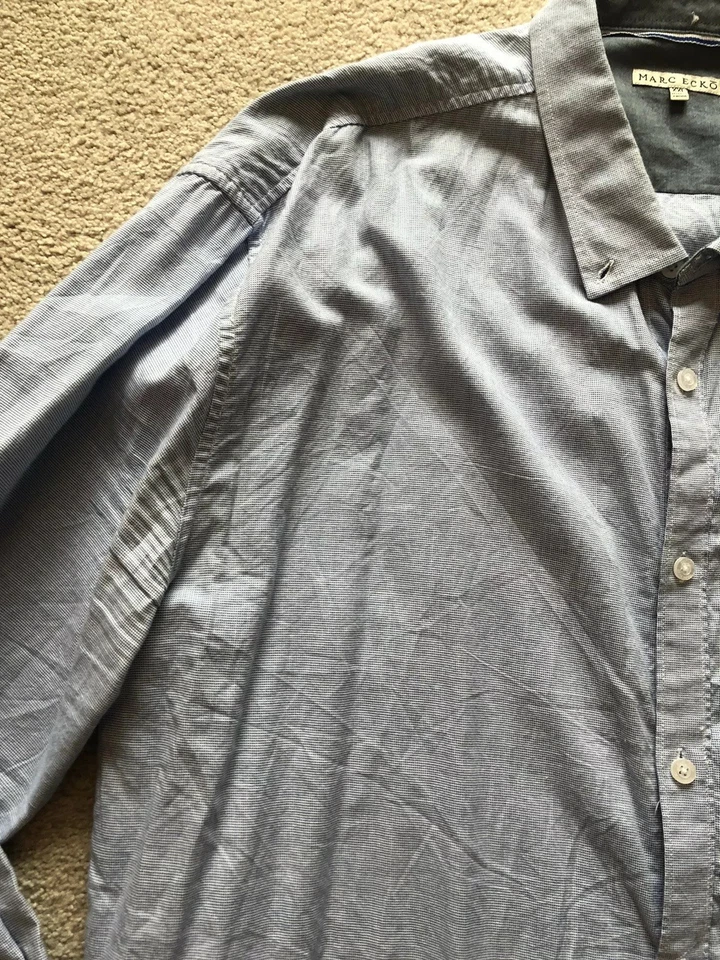 Bonita camisa de vestir de manga larga con botones Marc Ecko para hombre talla XXL bolsillo frontal Foto 4 de 4