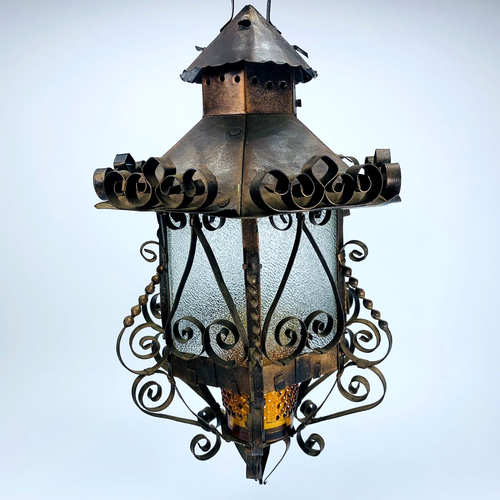 Vintage pair Gothic Spanish Revival Hanging Light Fixtures Lanterns. - Picture 5 of 23