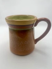 Clay Art Mug Orange Speckled Multicolor Stripe Rim