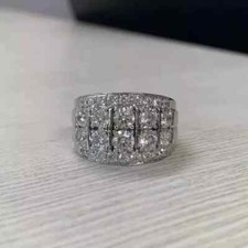 3Ct Round Cut Real Moissanite Cluster Men's Wedding Ring 14K White Gold Plated