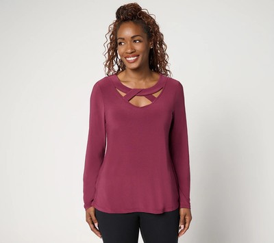 Attitudes by Renee Como Jersey Crossover Top Womens Size Large Zinfandel Office
