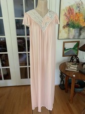 Vintage SHADOWLINE Peignoir Set Robe Nightgown PINK CHIFFON Boudoir Coq. Bridal