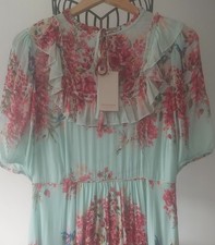 Monsoon New RRp £120 Cranberry Floral Print Frill Lined Maxi Occasion Dress 14