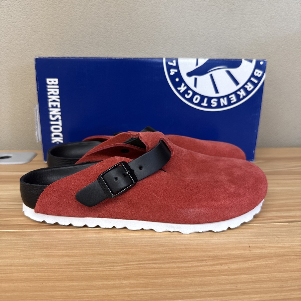 Birkenstock X Concepts Boston Suede Clog Mule Red Black Women's