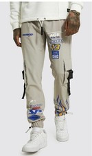 Mens Teen Boys BOOHOO MAN Beige Motocross Moto Racing Beige Slim Cargos Small S