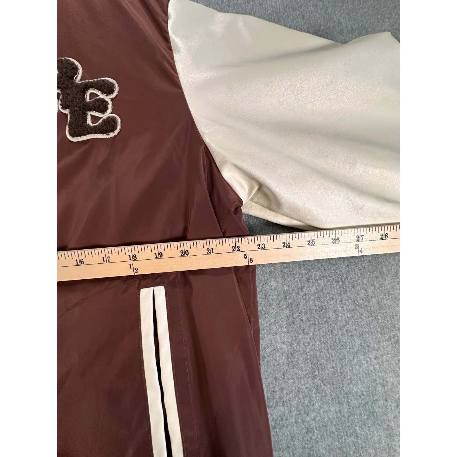 Riot Empire Mens No Bad Vibes Varsity Jacket Brown Cream XL MNJK3060-BRN-RE image 10