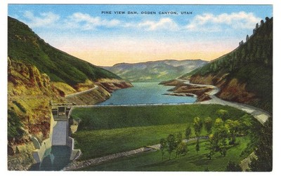Pine View Dam Ogden Canyon Utah Natural Color Postcard