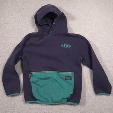 Levi's Hoodie Sweatshirt Youth Small Blue Green Pullover Fleece Zip Pocket Logo
