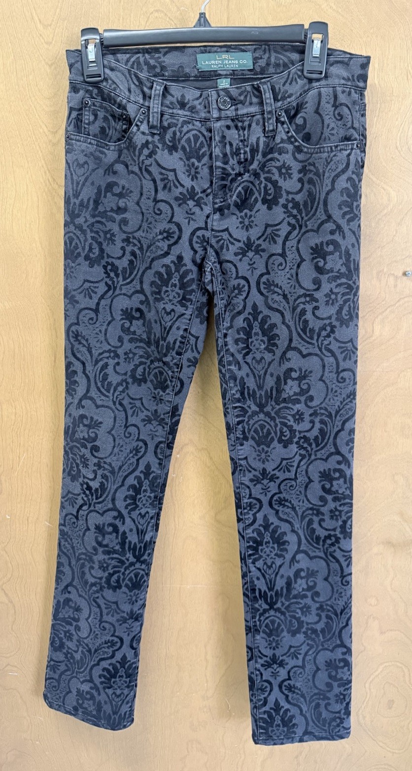 Lauren Jeans Co Womens Velvet Brocade Straight Leg Pants Black Size 2 Whimsigoth