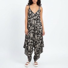 ANGIE Black Cream Floral Print Rayon Midi Dress HALTER STYLE