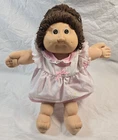 Vintage 1982 Coleco Cabbage Patch Kids Doll Brown Hair Pink Dress