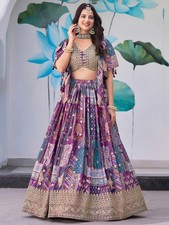 Latest New Purple Chinnon Silk Lehenga Choli With Dupatta For Indian Function