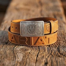 ARIAT Men  s 3D Leather Belt with Antique Silver Engraved Scroll Buckle 4844