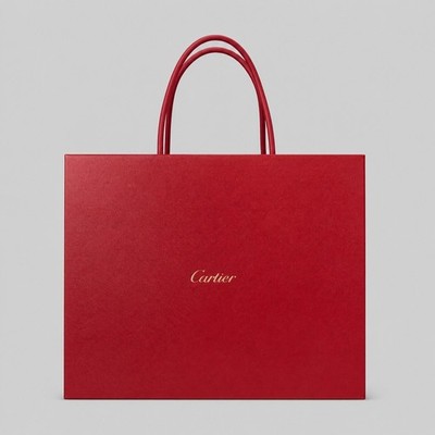 Cartier Red Textured Paper Shopping Bag Gold Logo Luxury Boutique