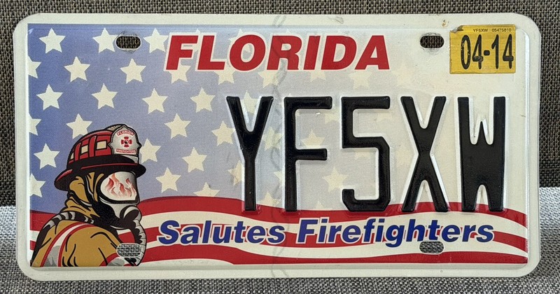 Florida Firefighter License Plate YF5XW