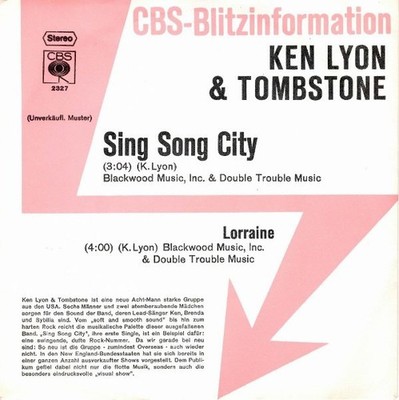 Ken Lyon And Tombstone* - Sing Song City 7'' Single Promo Vinyl Blues,Folk, 49964