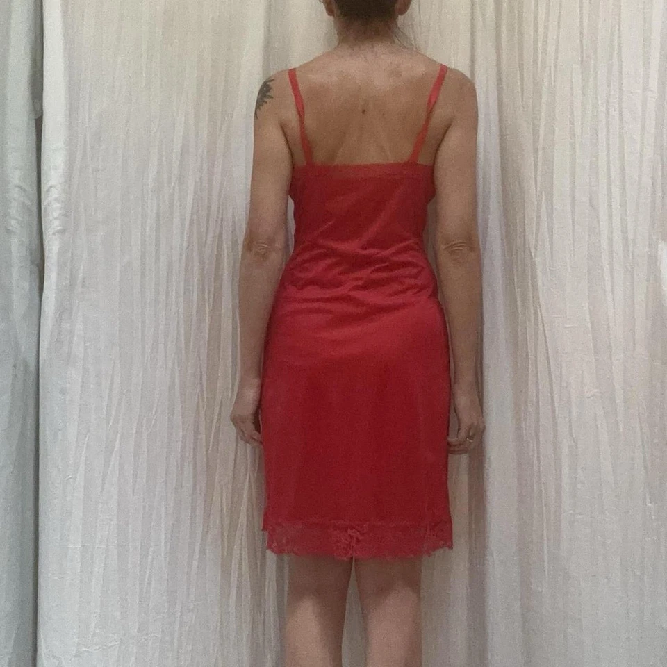 Vestido sin Mangas Rojo Encaje Chemise Vintage Años 60 Shadowline Talla Pequeña Foto 4 de 4
