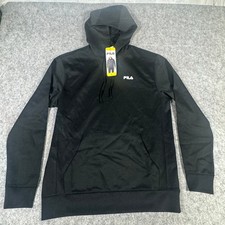 Fila Mens Pullover Hoodie Black Raised Logo Kangaroo Pocket Sweatshirt Size S