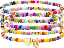 Gifts for Girls Kids - 5PCS Colorful Beaded Initial Girls Bracelet Cute Stretch