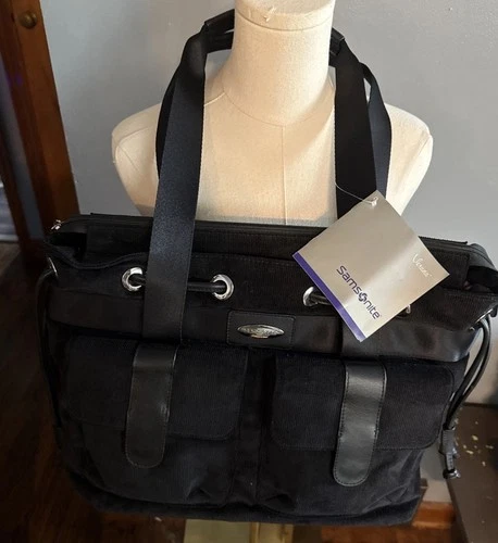 Samsonite Black Corduroy Travel/laptop Bag/Oversize Purse With Cosmetic Case NWT