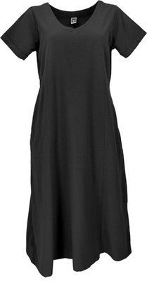Weiches bequemes Baumwollkleid, Sommerkleid mit Taschen im Leinen-Look - schwar