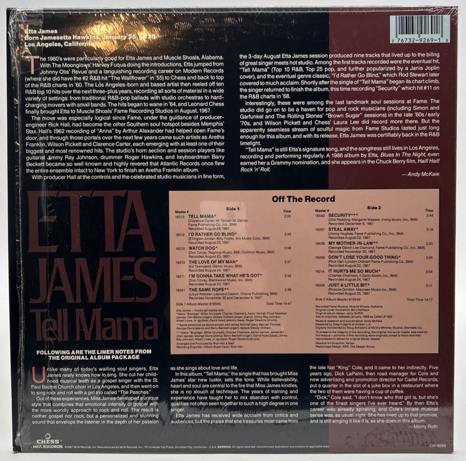 ETTA JAMES "Tell Mama" LP 1987 Chess – CH-9269 Reissue Mono In Shrink NM - Image 2 of 4
