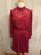 Calvin Klein Fushia Pink Polka Dotted Sheer Overlay Chiffon Lace Dress 10 NWT A7