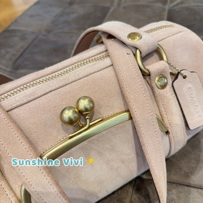 NWT Coach Kisslock Barrel Bag Suede and soft grain leather CDZ16
