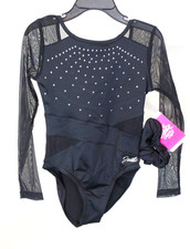 NWT Justice Girls Rhinestone Longsleeve Gymnastic Dance Leotard Scrunchie L12/14