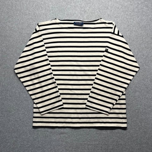 Saint James, Saint James Striped Long Sleeve Shirt Black Off White Cotton Made in France