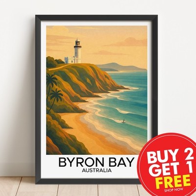 Byron Bay Australien Reisedruck, Retro Wandbild, klassisches Reiseposter, Vintage