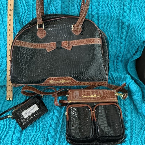 samantha Brown Black Croco Luggage 3 Piece Overnight Set