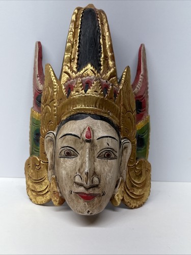 Masque indonésien bois sculpté Dewi Sinta dieu Rama Bali coloré ancien 13" - Photo 22/22