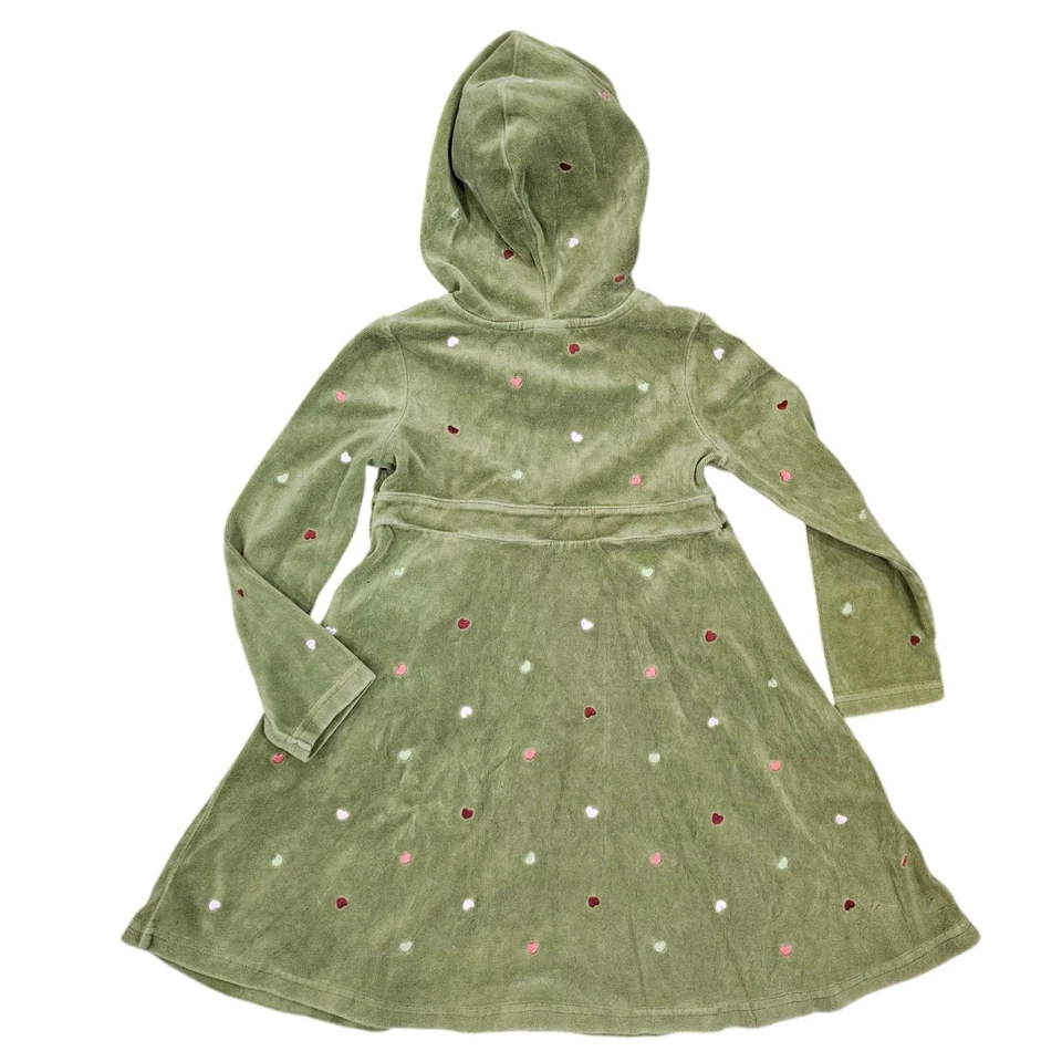 Gymboree Size 6 Green Heart Embroidery Hooded Dress Velour Longsleeve - Image 4 of 4