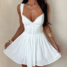 Women Summer Party Dresses Boho Inspired White Corset Mini Dress for Beach Vacat