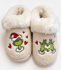 American Eagle Outfitters Women  s Grinch Christmas Slip-On Slippers 8 Faux Fur