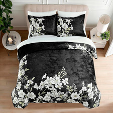 Reversible Comforter Set, Printed Distressed Velvet Front and Sold Distressed Ve