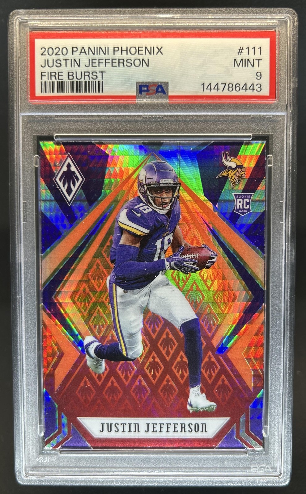 2020 Panini Phoenix Justin Jefferson Fire Burst Rookie RC #111 Vikings PSA 9 view 1